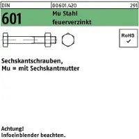 Industrial Quality Supplies Sechskantschraube DIN 601 m.Sechskantmutter M 16 x 140 Mu Stahl 4.6 feuerverzinkt