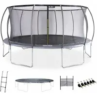 Sweeek - Trampolin 490cm, internes Sicherheitsnetz und Zubehör - Grau