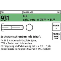 Industrial Quality Supplies Sechskantschraube DIN 931 m.Schaft M 16 x 320 8.8 gal Zn DiSP + SL