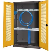 C+P Modul-Sportgeräteschrank "Grundausstattung" mit Lochblech-Flügeltüren, HxBxT 195x120x50 cm, Ergo-Lock Muldengriff, Verkehrsgelb (RAL 1023), Anthrazit (RAL 7021), Gleichschließung
