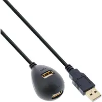 InLine USB 2.0 Verlängerung, ST / BU, Typ A, schwarz, mit Standfuss, 2m, 2 m, USB A, 2 x USB A, Stecker/Buchse, 0,48 Gbit/s, Schwarz