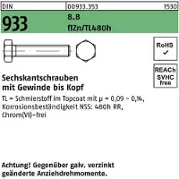 Industrial Quality Supplies Sechskantschraube DIN 933 VG M 16 x 65 8.8 zinkbesch. Gleitmittel flZnnc 480h-L