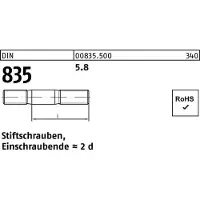 Industrial Quality Supplies DIN 835 Stiftschraube M8x60 Stahl 5.8 blank