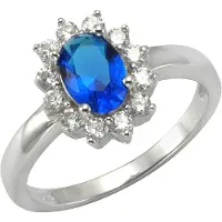 Zeeme Ring 925/- Sterling Silber Glasstein blau Glänzend ZEEme Weiß