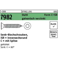 FAST-X Senkblechschraube DIN 7982 m.Innensechsrund/Spitze 4,2 x 50 -C-T20 Stahl galvanisch verzinkt