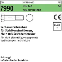 Industrial Quality Supplies Sechskantschraube DIN 7990 CE m.Sechskantmutter M 27 x 105 4.6 feuerverzinkt