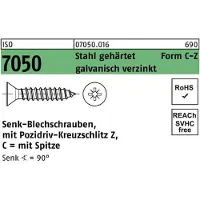 Industrial Quality Supplies Blechschraube ISO 7050 SEKO m.Spitze/Kreuzschlitz-PZ 2,9x 6,5 -C-Z Stahl gehärtet galvanisch verz...