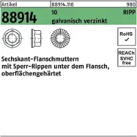 Industrial Quality Supplies Sechskantflanschmutter R 88914 Sperr-Ripp M 12 10 galvanisch verzinkt