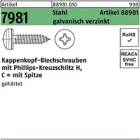 Industrial Quality Supplies Kappenkopfblechschraube R 88981 Kreuzschlitz-PH 3,9 x 38 -H Stahl galvanisch verzinkt