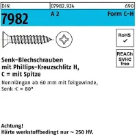 Industrial Quality Supplies Senkblechschraube DIN 7982 m.Kreuzschlitz-PH/Spitze C 6,3 x 16 -H A 2