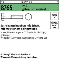 Industrial Quality Supplies Sechskantschraube ISO 8765 m.Schaft M 20 x1,5 x120 10.9 galvanisch verzinkt