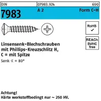 Industrial Quality Supplies Linsensenkblechschraube DIN 7983 m.Kreuzschlitz-PH C 6,3 x 50 -H A 2