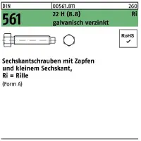 Industrial Quality Supplies Sechskantschraube DIN 561 m.Zapfen AM 16 x 80 22 H (8.8) galvanisch verzinkt SW19