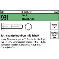 Industrial Quality Supplies Sechskantschraube DIN 931 m.Schaft M 8 x 150 10.9 flZnL/nc/x/x/480h/C