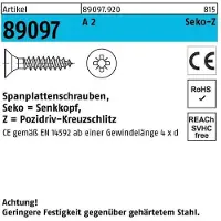 F. REYHER Nchfg. GmbH & Co. KG Spanplattenschraube R 89097 SEKO Kreuzschlitz-PZ VG 4 x 45 -Z A 2