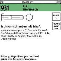 Industrial Quality Supplies Sechskantschraube DIN 931 m.Schaft M 16 x 70 8.8 zinkbesch. Gleitmittel flZnnc 480h-L