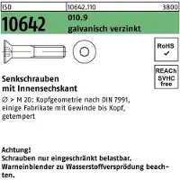 Toolcraft Senkschraube ISO 10642 Innensechskant M 6 x 60 010.9 galvanisch verzinkt
