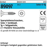 Hörger & Geßler Spanplattenschraube R 89097 SEKO Kreuzschlitz-PZ TG 6 x 130 -Z A 2