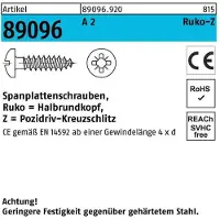 Hörger & Geßler Spanplattenschraube R 89096 HAKO Kreuzschlitz-PZ 4 x 16 -Z A 2
