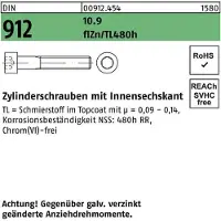 Industrial Quality Supplies Zylinderschraube DIN 912 m.Innensechskant M 20 x 90 10.9 zinkbesch Gleitmittel flZnnc 480h-L