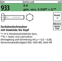Industrial Quality Supplies Sechskantschraube DIN 933 VG M 16 x 75 8.8 gal Zn 8 DiSP + SL