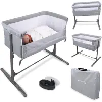 Mobiclinic Beistellbett Baby, 2 in 1, Moon, Befestigungsgurte am Bett, 5-stufig verstellbar, Transporttasche, inklusive Räder