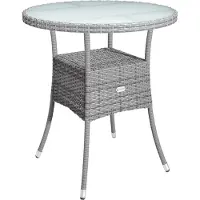Casaria Gartentisch Polyrattan Wetterfest Rund Klein 60cm Grau Glas Tischplatte 80kg Belastbar Outdoor Terrasse Balkon Bistro Tisch Beistelltisch