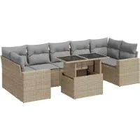vidaXL 8-tlg. Garten-Sofagarnitur mit Kissen Beige Poly Rattan