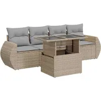vidaXL 5-tlg. Garten-Sofagarnitur mit Kissen Beige Poly Rattan