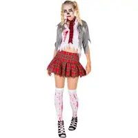 Dressforfun - Sexy Zombie Kostüm für Damen - Größe L - Weißes & rotes Polyester - Gezacktes Minikleid mit Blutflecken - Gruseliger Look - Halloween & Karnevalskleid für Damen