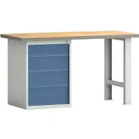 Klw-lutz Betriebseinrichtungen Werkbank PW700 B1500xT700xH840mm Buche Multiplex lichtgrau/brillantblau 4Schubl.