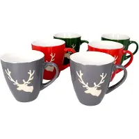 MamboCat 6er Set Kaffeebecher Hirsch konisch 400 ml 2x Rot, Grün, Grau Glühwein Tasse