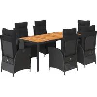 vidaXL 7-tlg. Garten-Essgruppe mit Kissen Schwarz Poly Rattan
