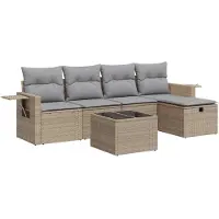 vidaXL 6-tlg. Garten-Sofagarnitur mit Kissen Beige Poly Rattan