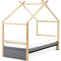 Beliani Kinderbett Grau Kiefernholz Einzelbett 90 x 200 cm mit Lattenrost Aufbewahrungsschublade Bett für Kleinkind