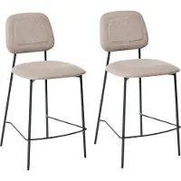 Beliani Barstuhl 2er Set Taupe Kunstleinen mit Hoher Lehne Fußstütze Schwarze Metallbeine Modernes Design für Esszimmer Wohnzimmer Theke Küchenbar