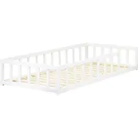 Beliani Bodenbett für Kinder Weiß aus Kiefernholz 90 x 200 cm mit Lattenrost Bettgestell für Kleinkind Kinderzimmer