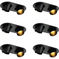 QAZQA - Modern Set mit 6 Einbaustrahlern schwarz GU10 35mm neigbar 2-Licht - Installa I Wohnzimmer I Schlafzimmer - Aluminium Oval - LED geeignet GU10