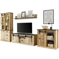 Furn.Design Wohnwand "Stove" in Used Wood anthrazit Schrankwand 4-teilig 388 x 201 cm