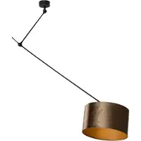 QAZQA Hängelampe Schwarz mit bronzefarbenem Samtschirm 35cm - Blitz