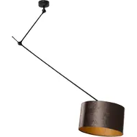 QAZQA Pendelleuchte schwarz mit braunem Samtschirm 35cm - Blitz