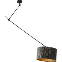 QAZQA - Klassisch I Antik Hängelampe I Pendellampe I Pendelleuchte Schwarz mit Samt Lampenschirm Blattdesign mit Gold I Messing Innenseite 40I40I40 - Blitz I Wohnzimmer I Schlafzimmer - Stahl Rund - L