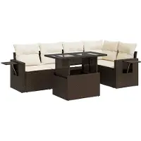 vidaXL 6-tlg. Garten-Sofagarnitur mit Kissen Braun Poly Rattan