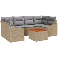 vidaXL Gartensofa-set 7 Stk. Beige und Hellgrau Poly-Rattan