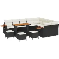 vidaXL Gartensofa-set mit Kissen 13 pcs Schwarz und Creme Poly-Rattan