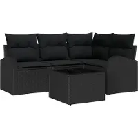 vidaXL Gartensofa-set mit Kissen 5 pcs Schwarz Poly-Rattan