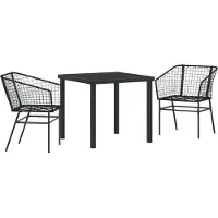 vidaXL Garten Essgruppe 3 Stk. Schwarz Poly-Rattan
