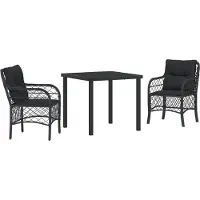 vidaXL Garten Essgruppe mit Kissen 3 pcs Schwarz Poly-Rattan