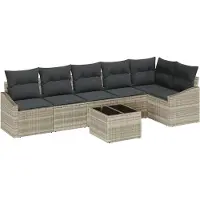 vidaXL Gartensofa-set mit Kissen 7 pcs Hellgrau Poly-Rattan