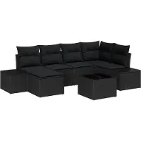vidaXL Garten-Sofa-Set mit Kissen 6 pcs Schwarz Poly-Rattan